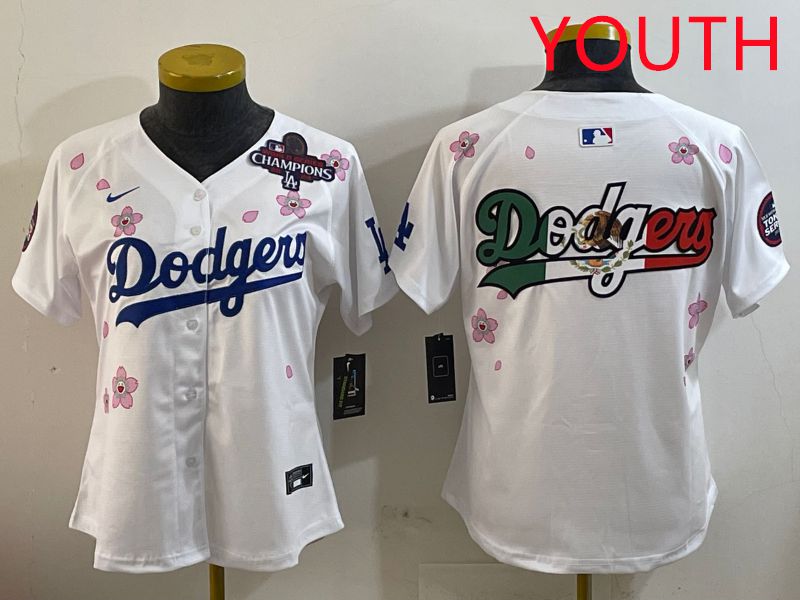 Youth Los Angeles Dodgers Blank White Sakura Edition 2025 Nike MLB Jersey style 8->youth mlb jersey->Youth Jersey